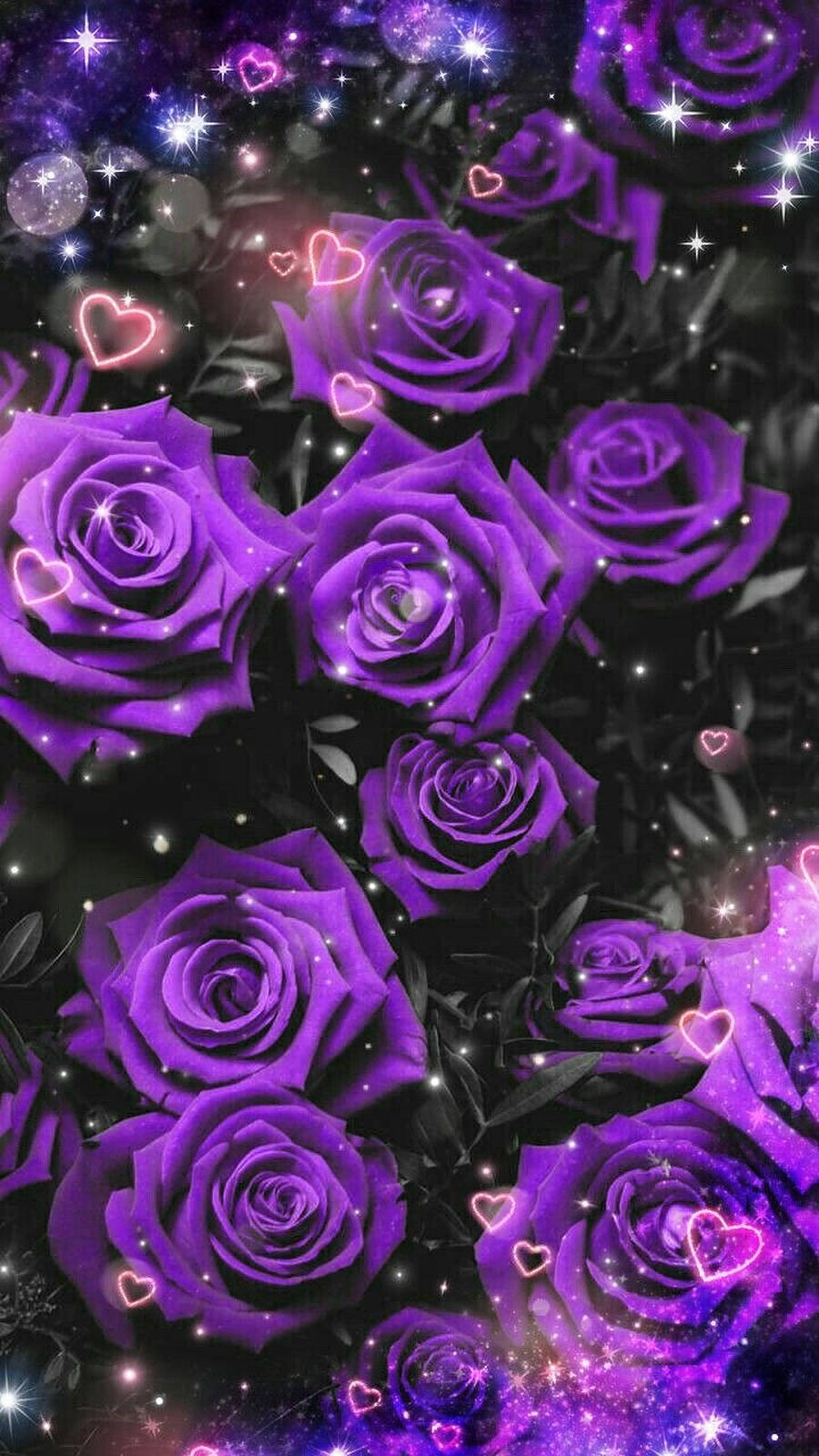 Aesthetic Purple Roses With Hearts Background
