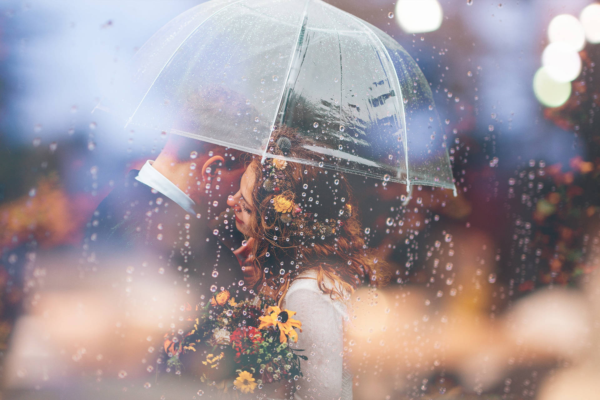 Aesthetic Rain Couple Wedding Background