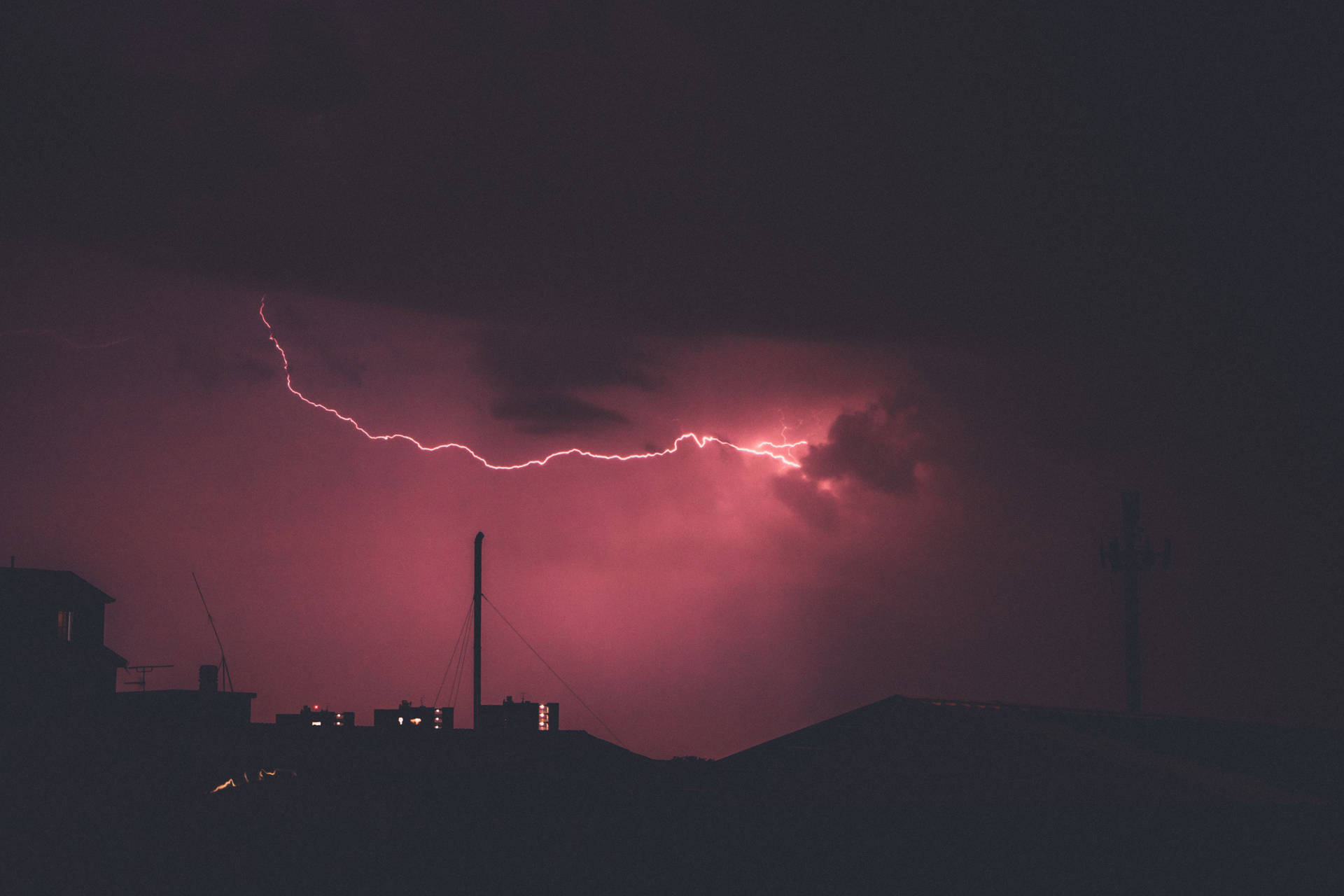 Aesthetic Red Night Sky Lightning Background