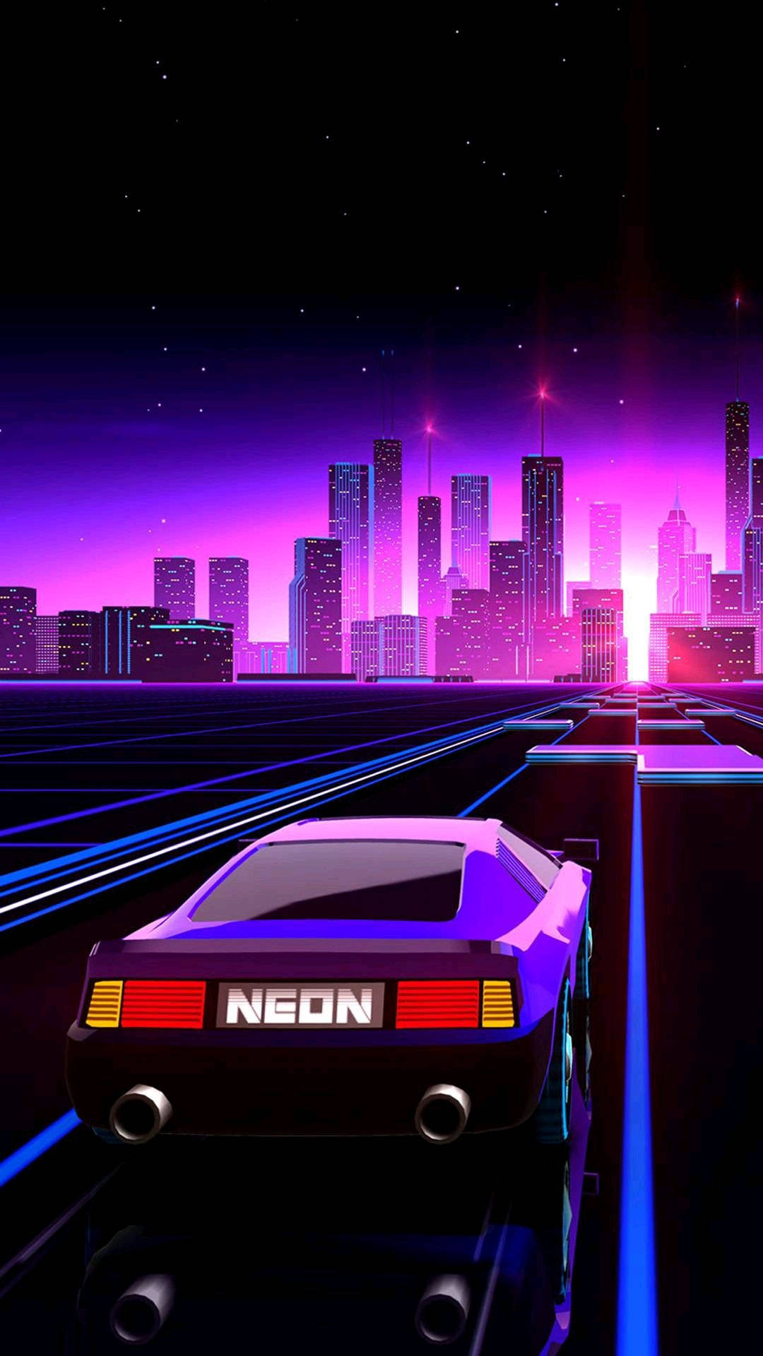 Aesthetic Retro Car And City Background