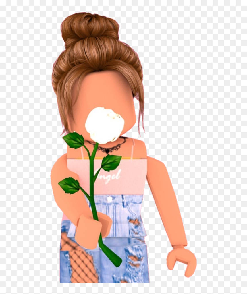 Aesthetic Roblox Girl Holding White Rose Background