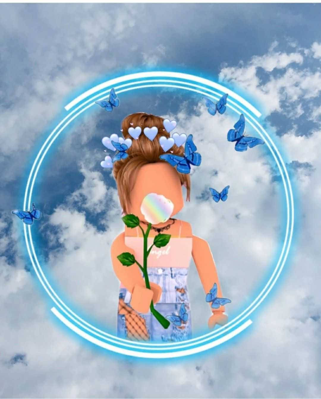 Aesthetic Roblox Girl In Denim With Butterflies Background