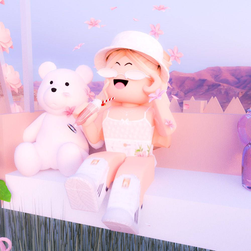 Aesthetic Roblox Girl Next To A Teddy Bear Background