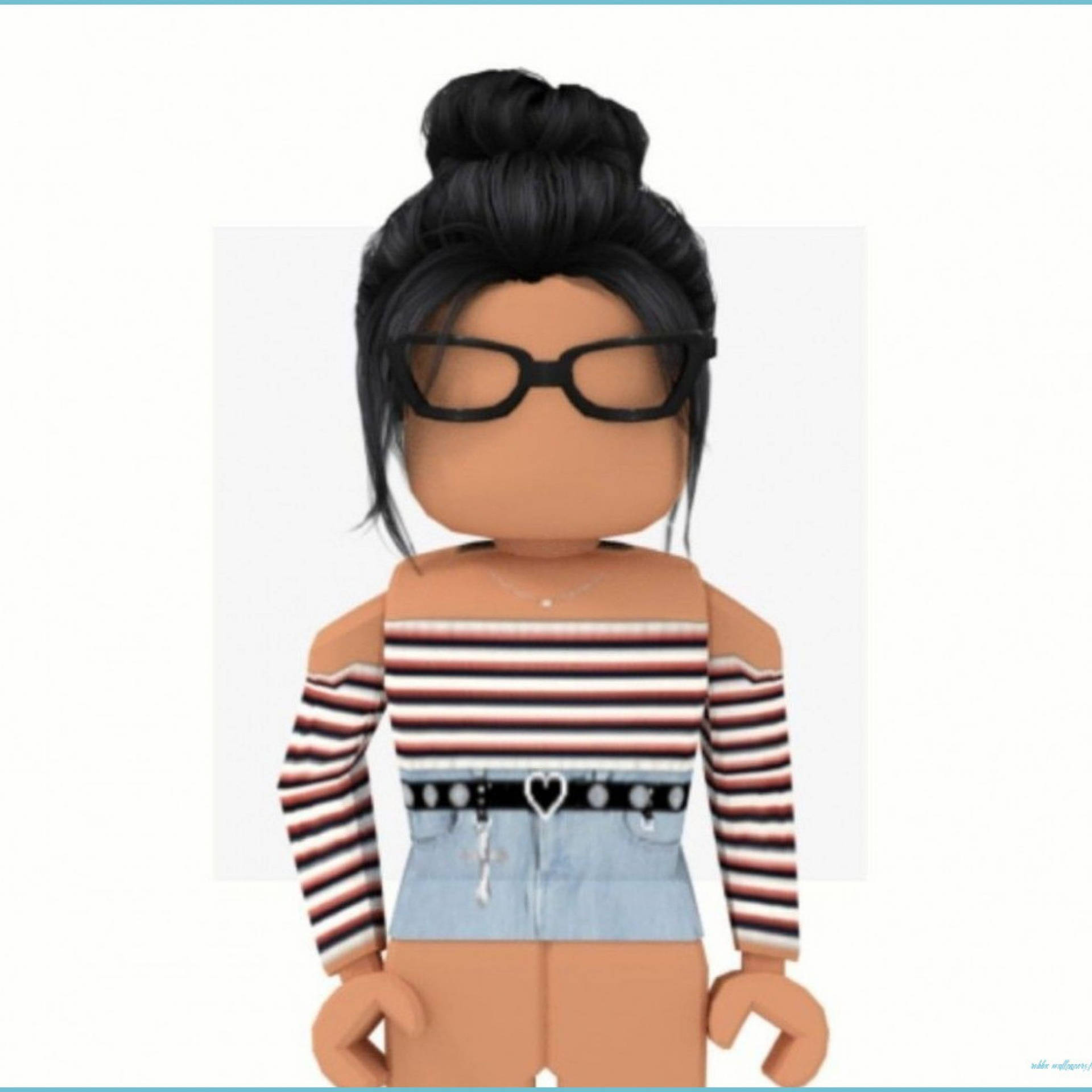 Aesthetic Roblox Girl Off-shoulder Striped Top Background