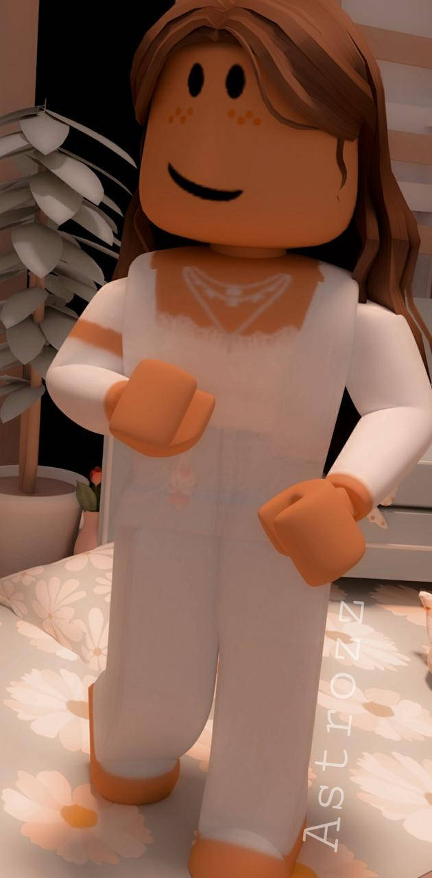 Aesthetic Roblox Girl Standing And Smiling Background