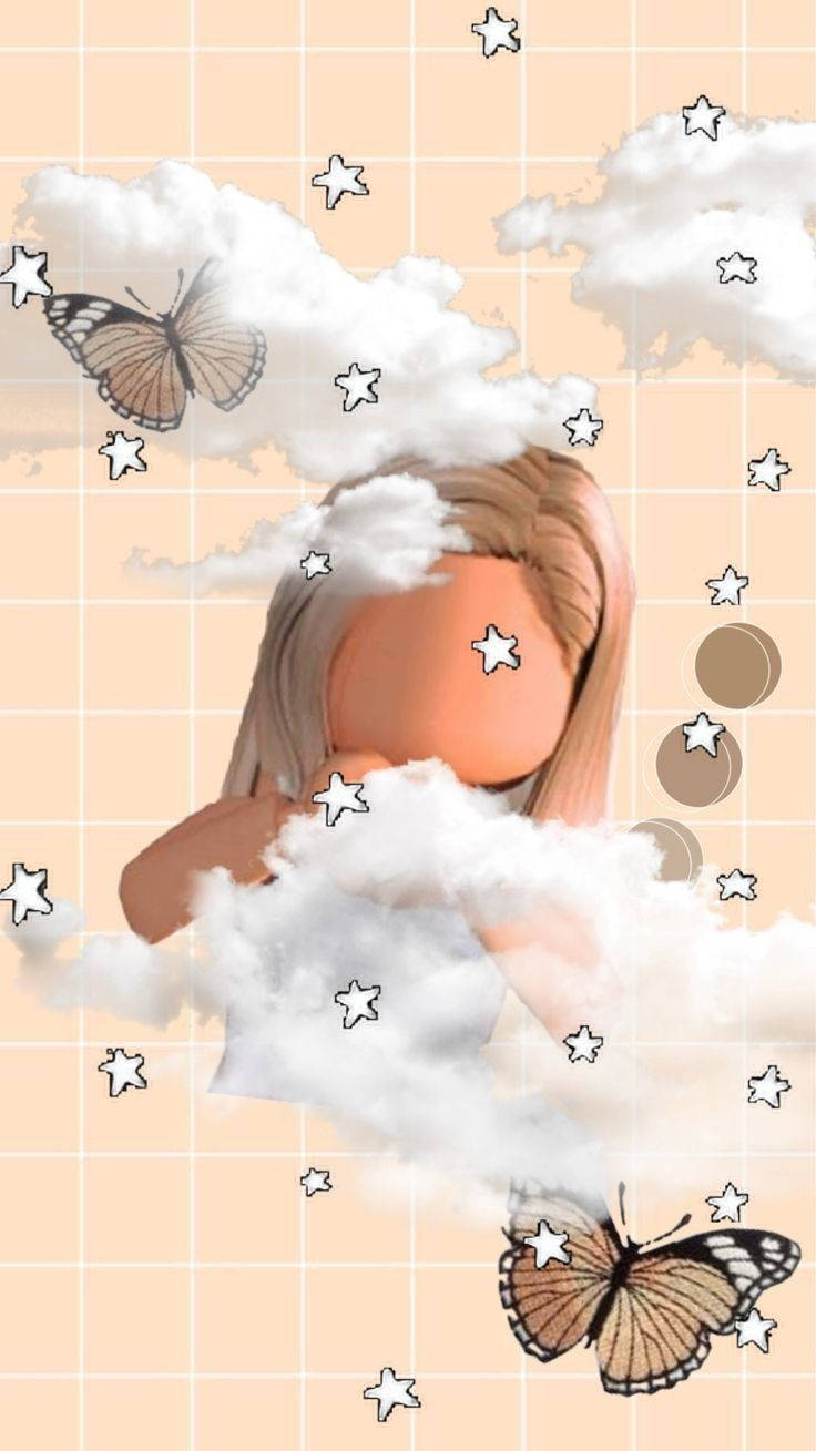 Aesthetic Roblox Girl With Cloud Stickers Background