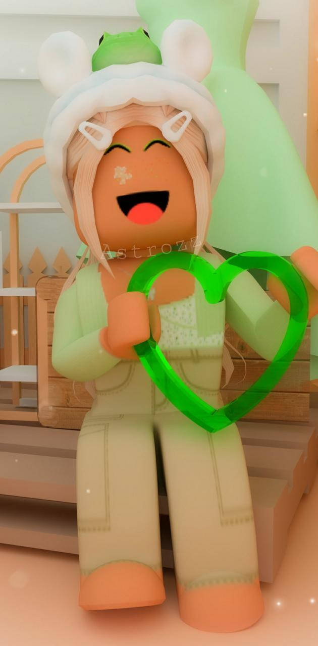 Aesthetic Roblox Girl With Green Heart Background