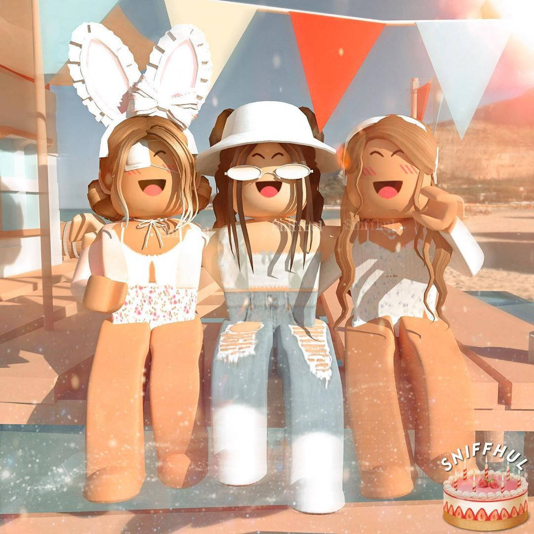 Aesthetic Roblox Trio In Beach Background