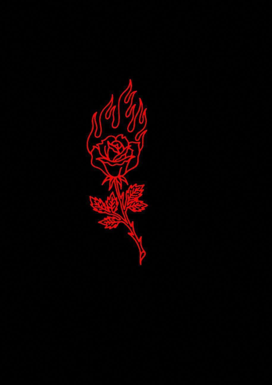Aesthetic Rose Flower On Fire Line Art Background