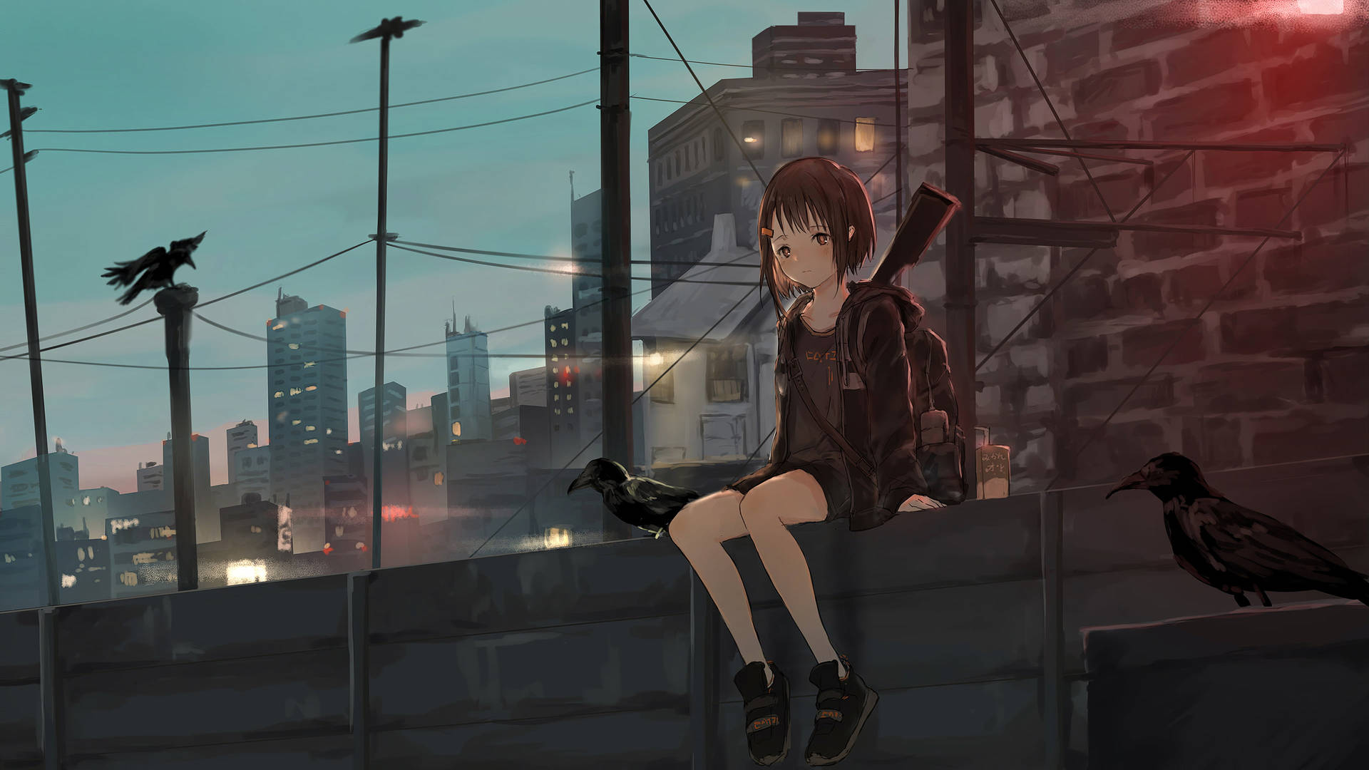 Aesthetic Sad Anime Girl Blac Crows Background
