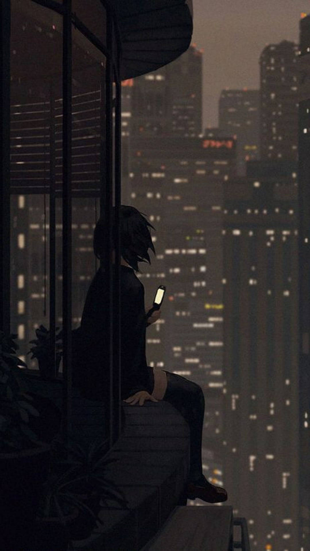 Aesthetic Sad Anime Girl City Lights Background