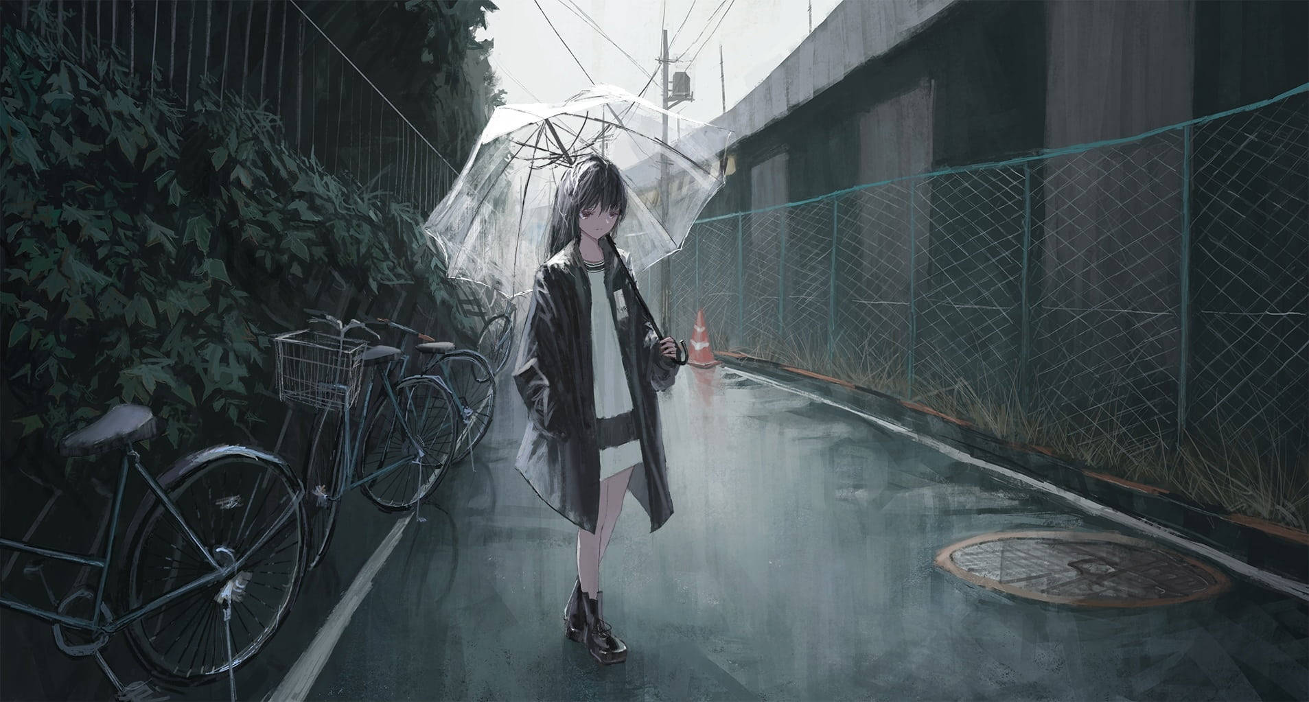 Aesthetic Sad Anime Girl Dark Empty Street Background
