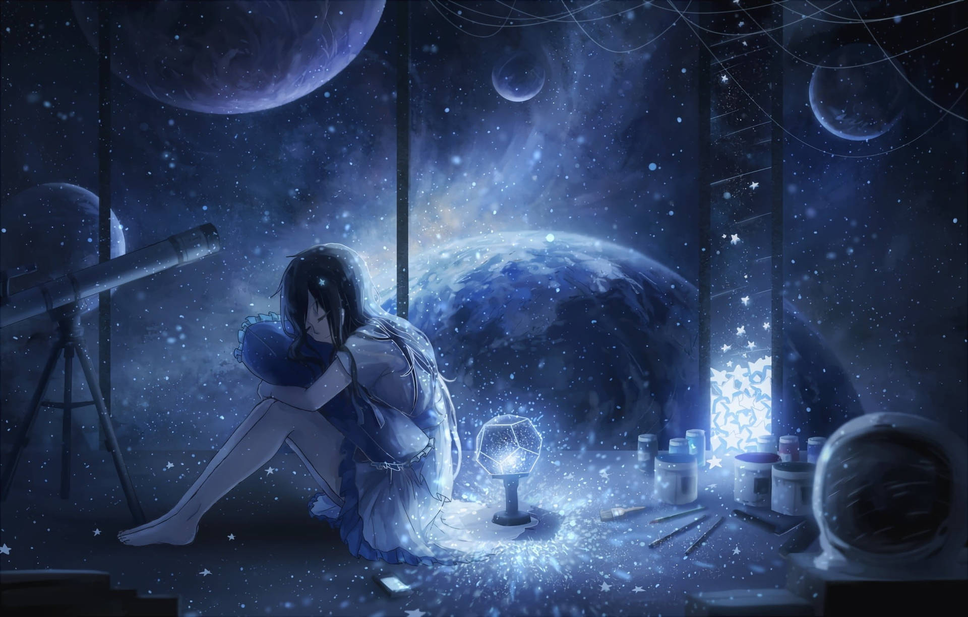 Aesthetic Sad Anime Girl Galaxy Background