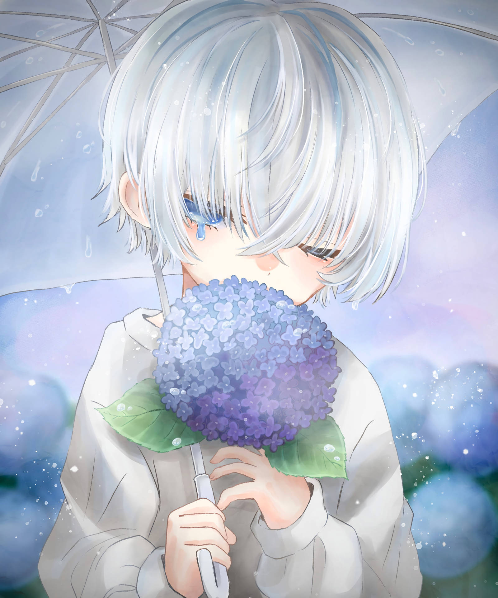Aesthetic Sad Anime Girl Purple Flower Background