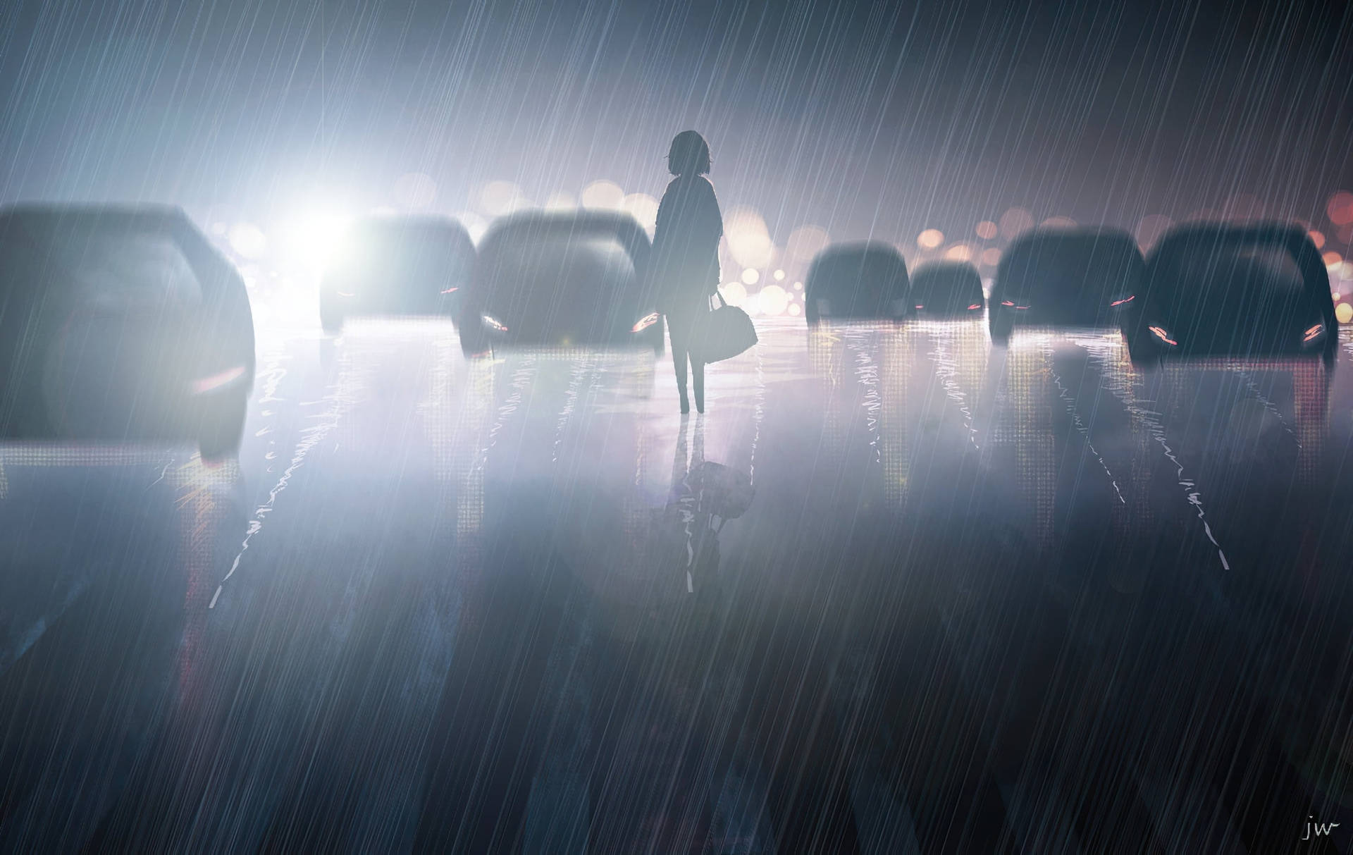 Aesthetic Sad Anime Girl Rainy Road Background
