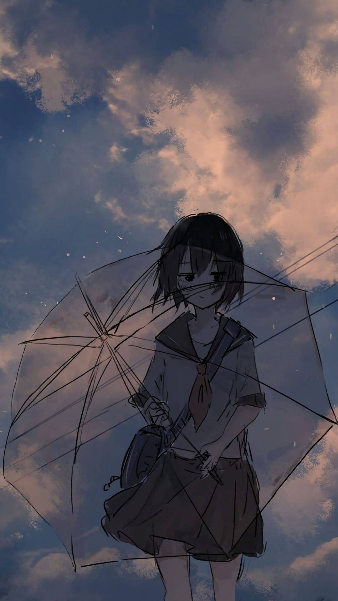 Aesthetic Sad Anime Girl Student Uniform Background