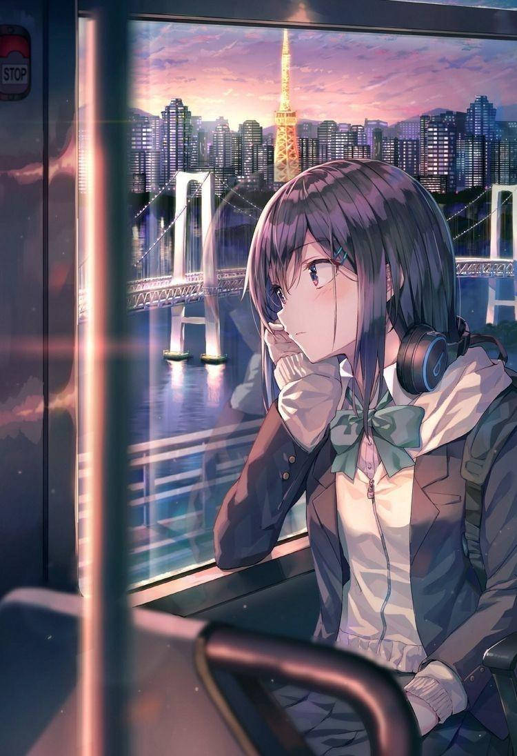 Aesthetic Sad Anime Girl Subway Background
