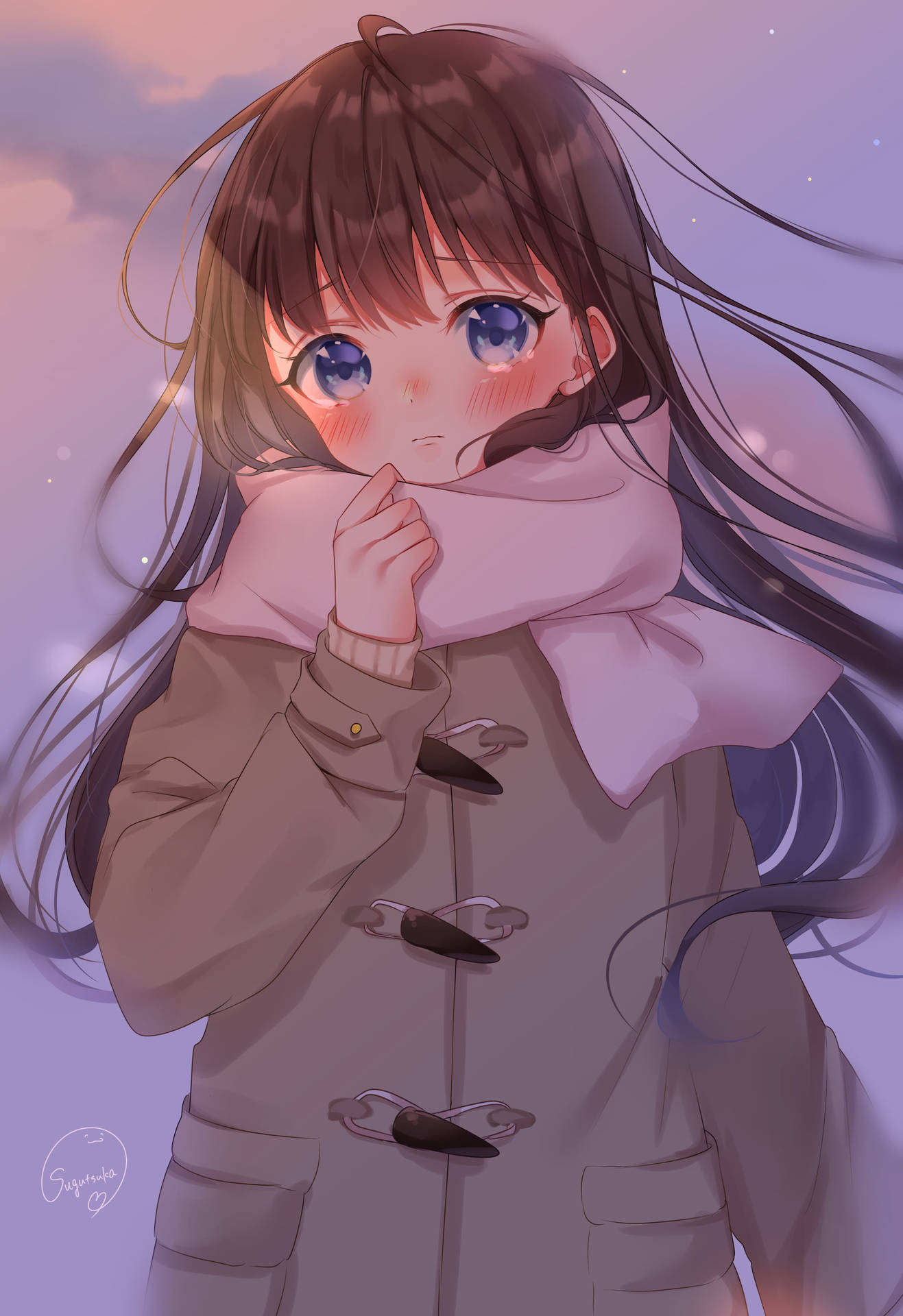 Aesthetic Sad Anime Girl Winter Coat Background