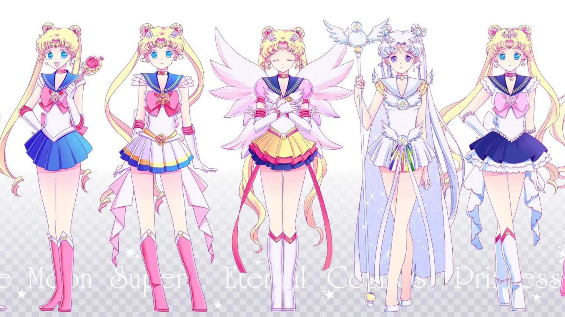 Aesthetic Sailor Moon Different Forms And Outfits Background