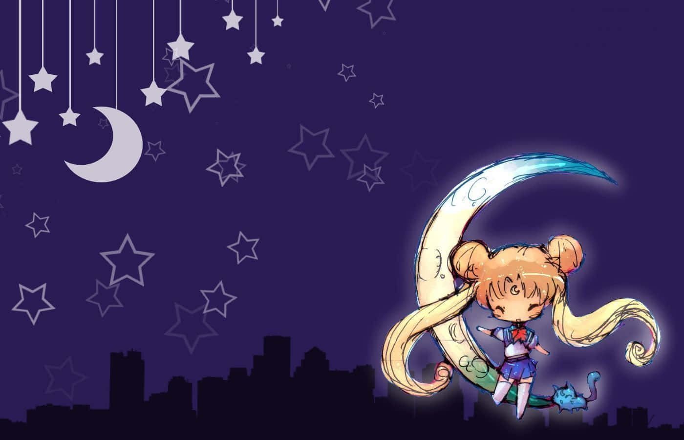 Aesthetic Sailor Moon Night Crescent Moon Background