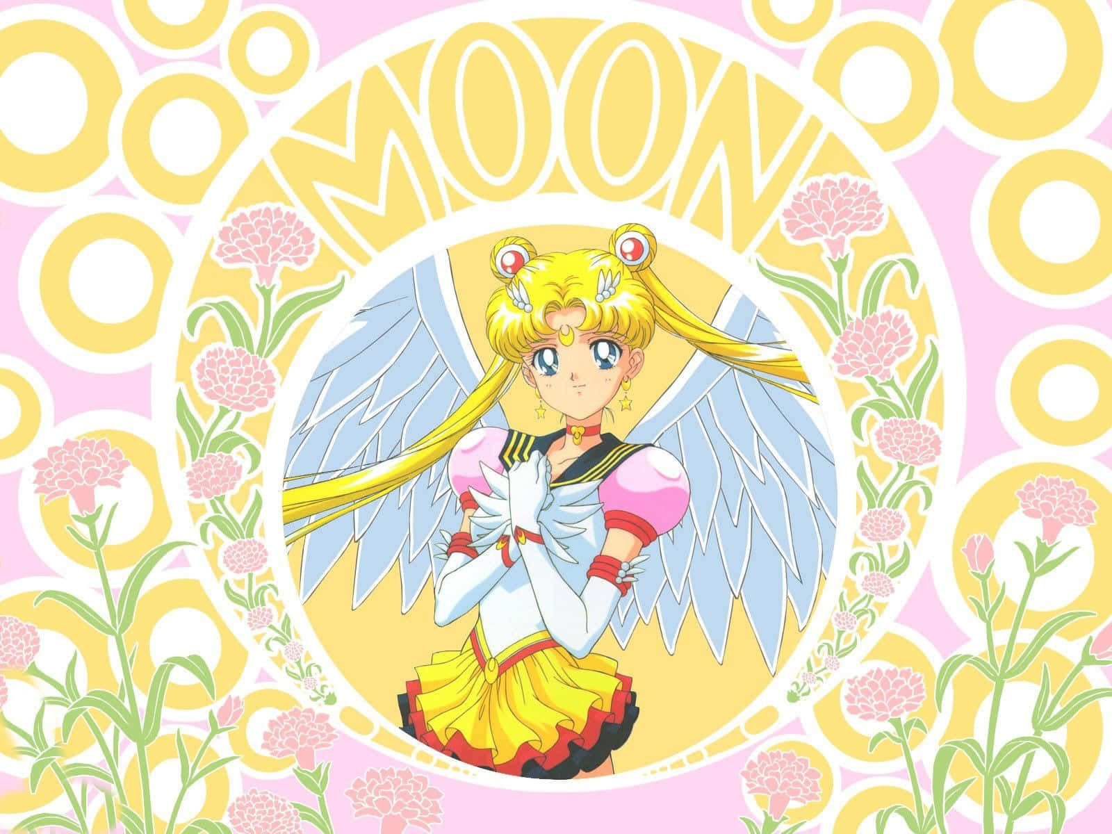 Aesthetic Sailor Moon Pink Yellow Flowers Background