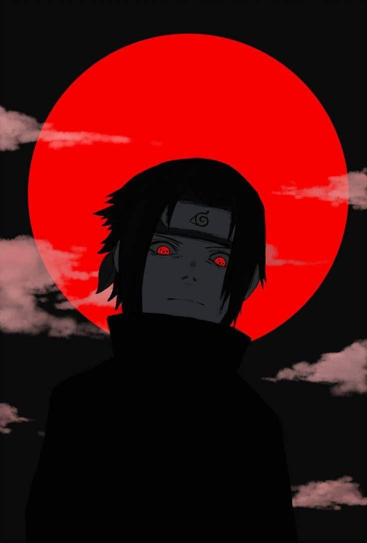 Aesthetic Sasuke Background With Red Moond Background