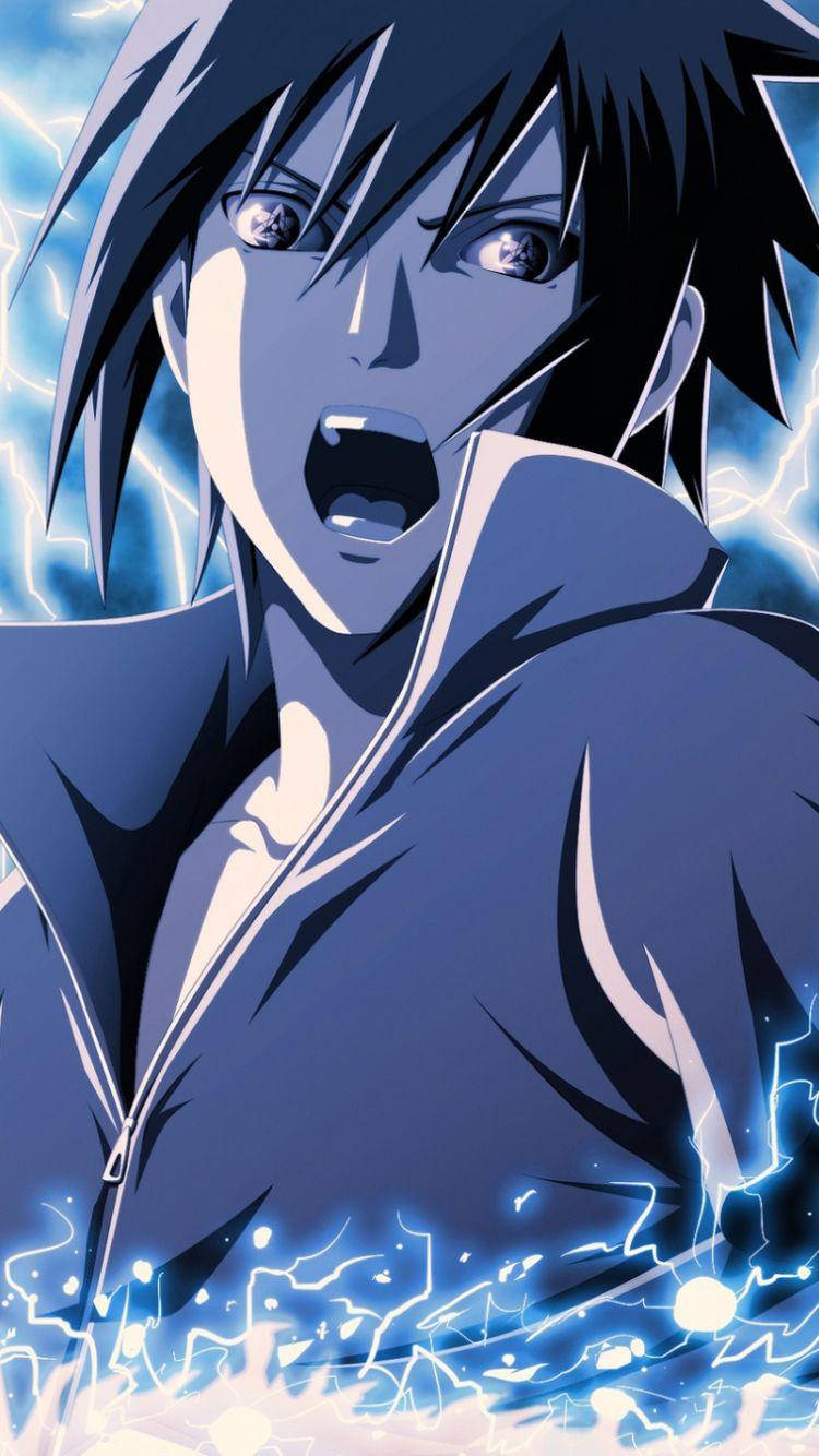 Aesthetic Sasuke In Striking Blue Background Background