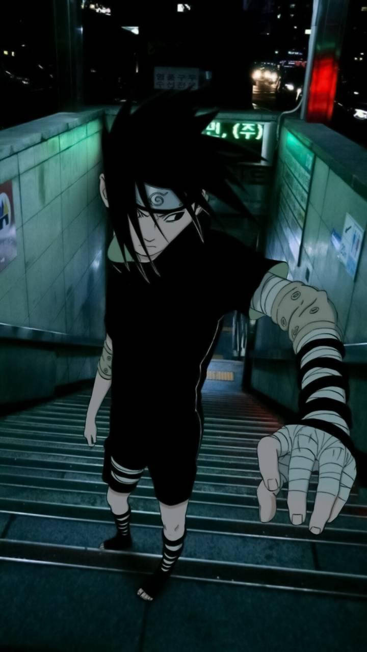Aesthetic Sasuke On Subway Stairs Background