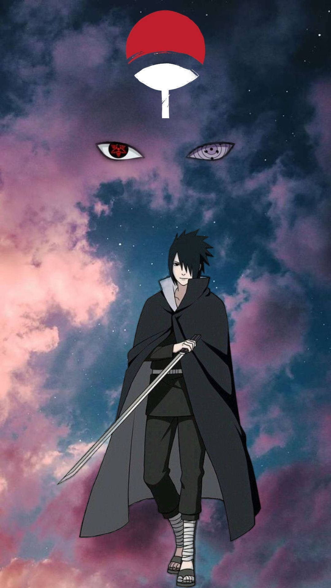 Aesthetic Sasuke With Uchiha Clan Logo Background