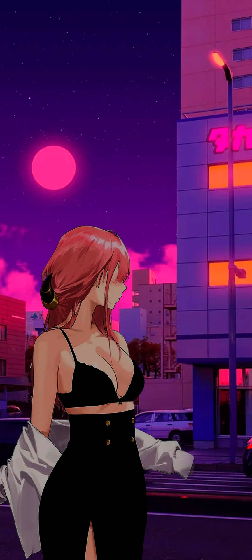 Aesthetic Sexy Anime Girl Magenta Background