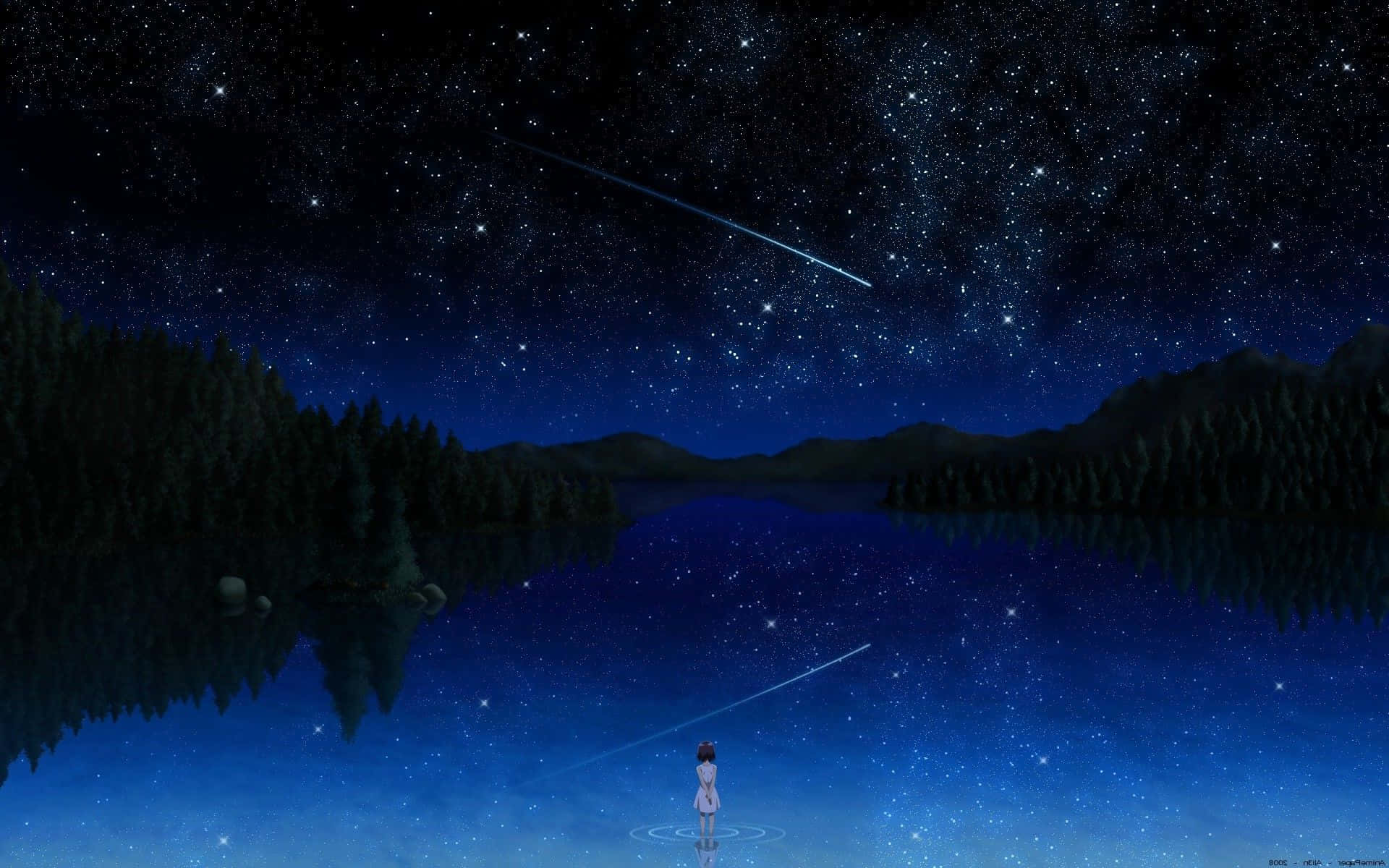 Aesthetic Shooting Star Over A Lake Laptop Background