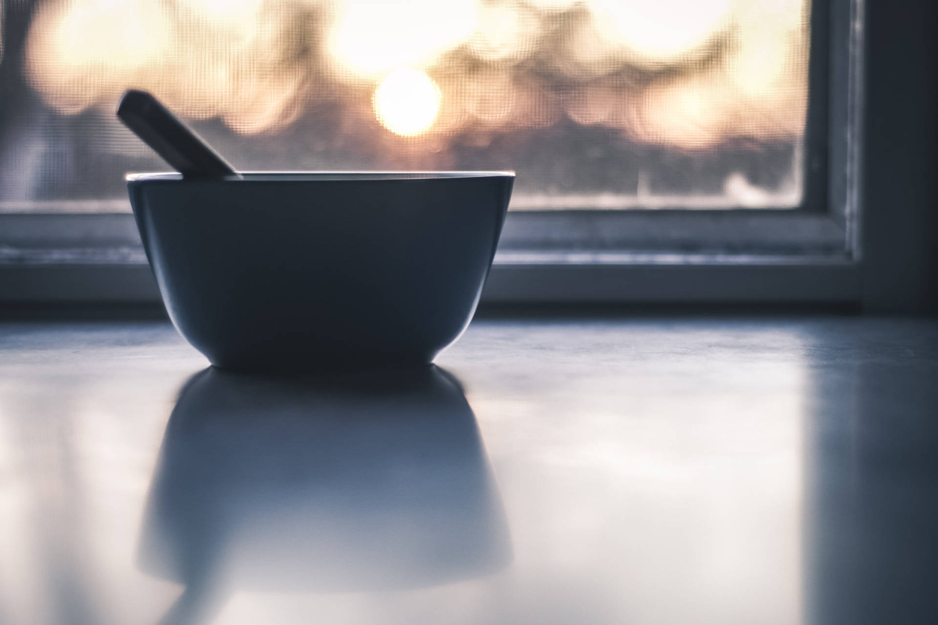 Aesthetic Silhouette Of Bowl On Window Background