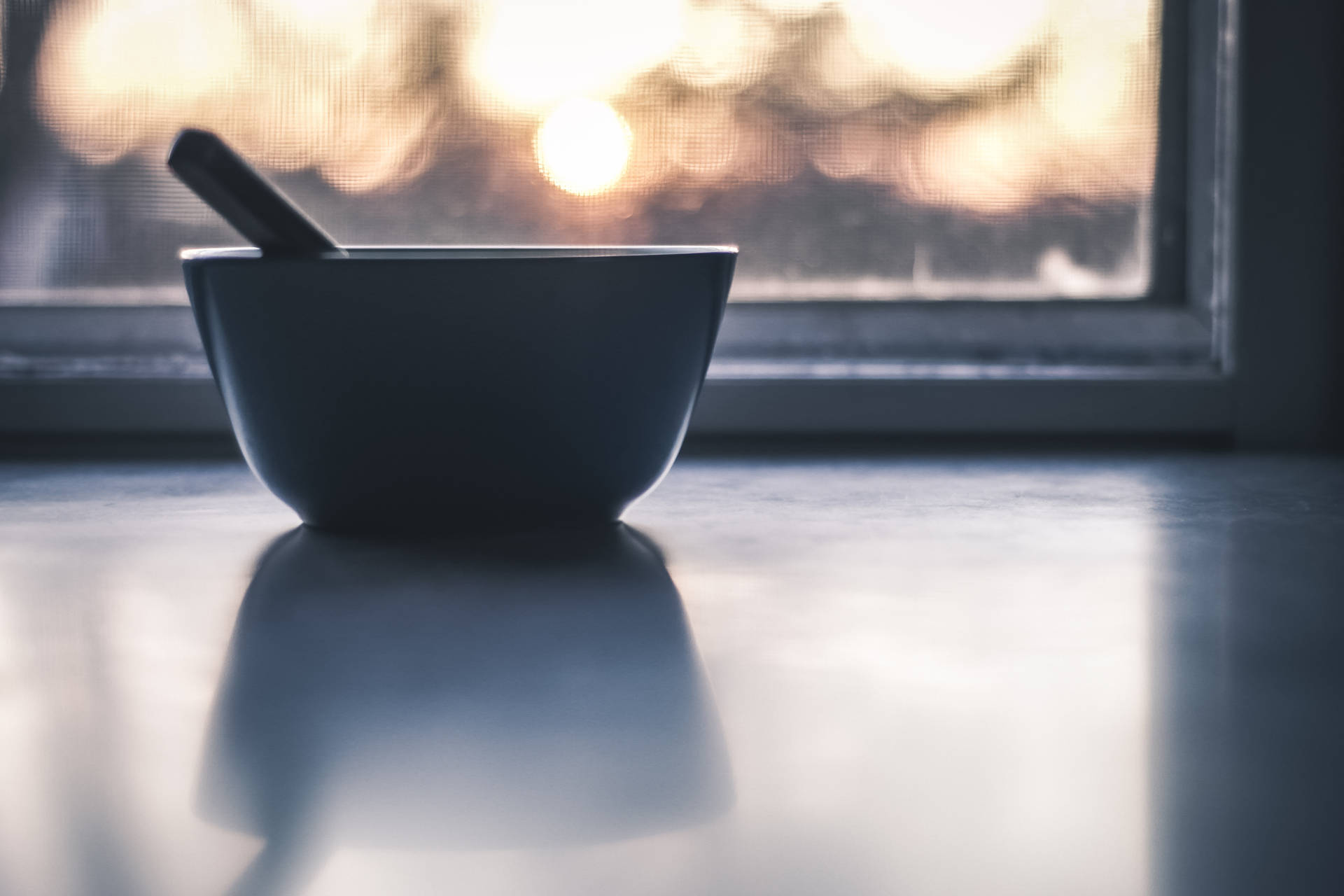 Aesthetic Silhouette Of Bowl On Window