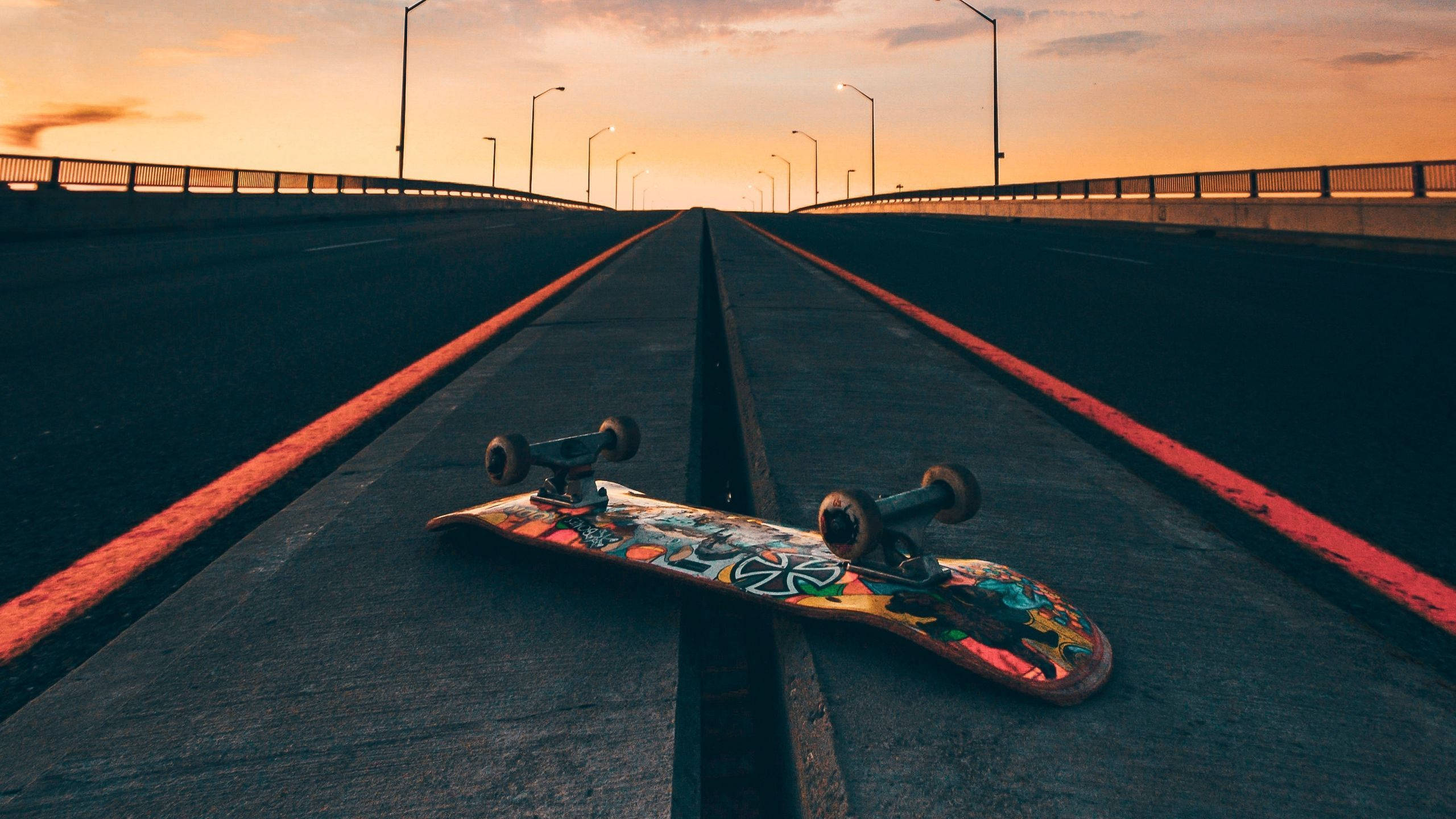Aesthetic Skateboard Dark Road Background