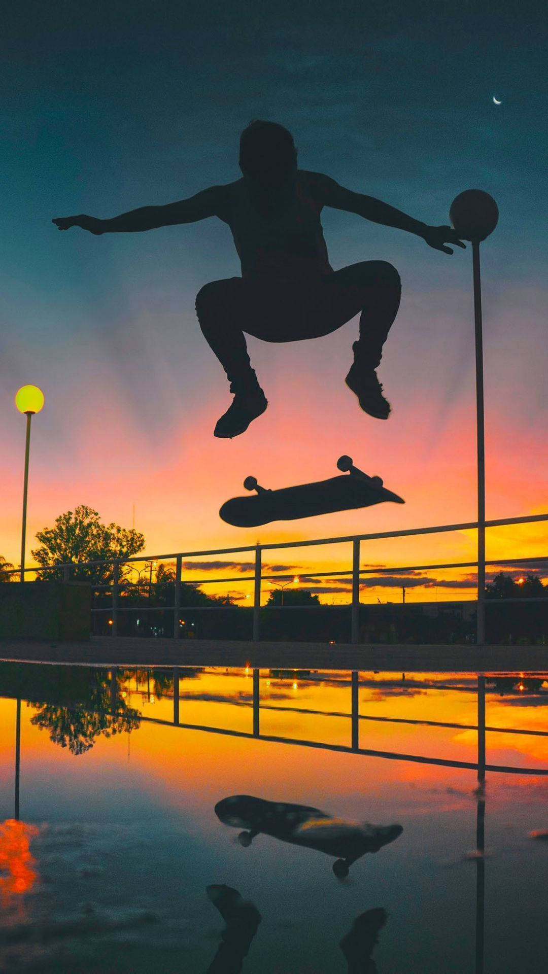 Aesthetic Skateboard Silhouette Man Background