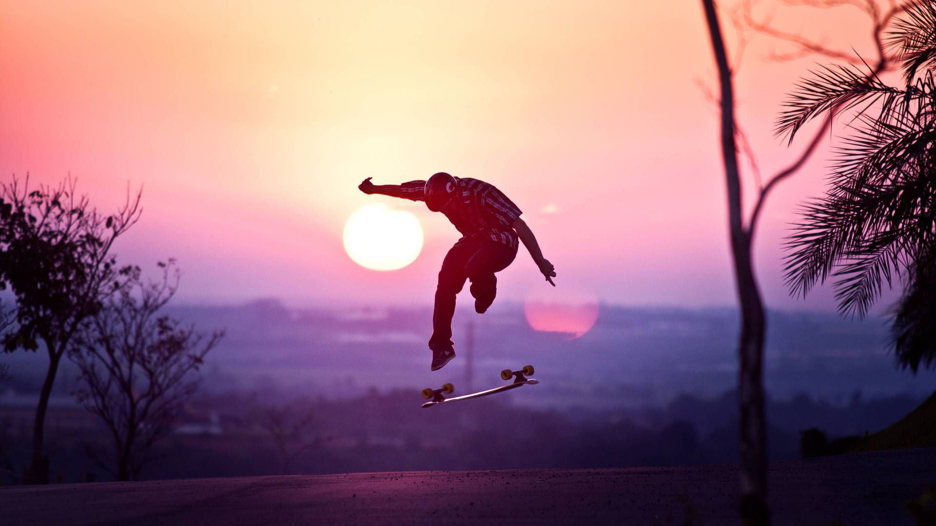 Aesthetic Skater Boy Silhouette Background