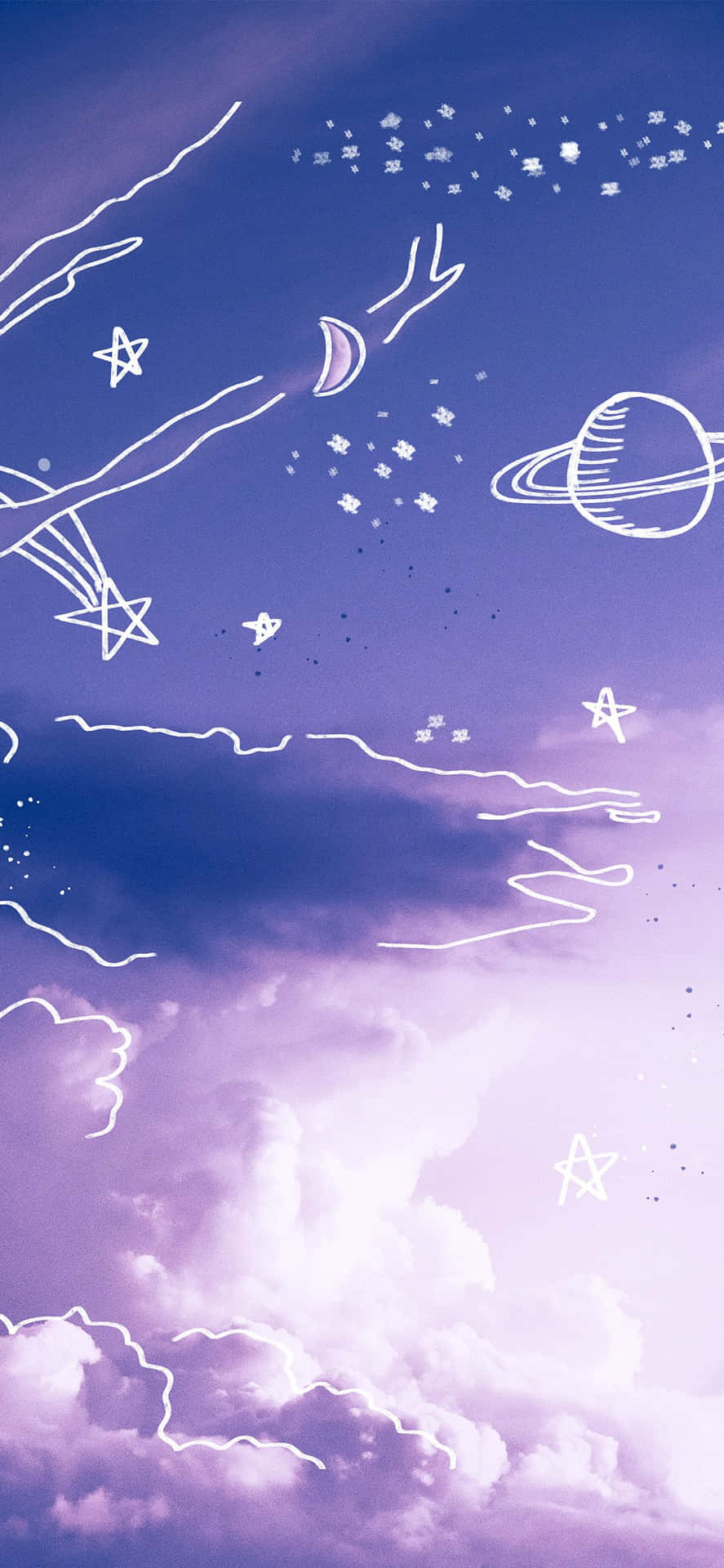 Aesthetic Sky Doodle Art Purple Pastel Iphone Background