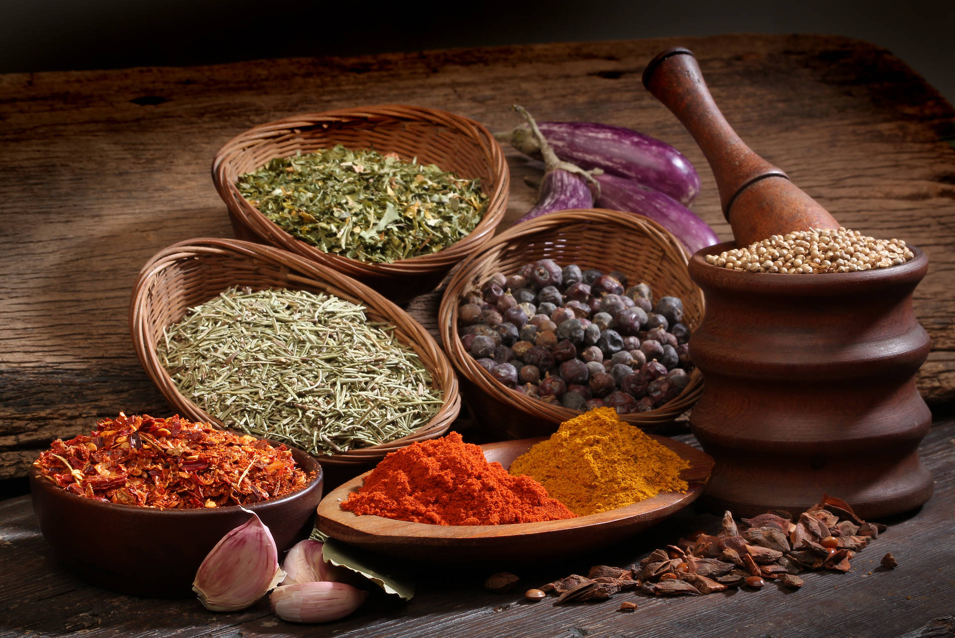 Aesthetic Spices And Herbs Display Background