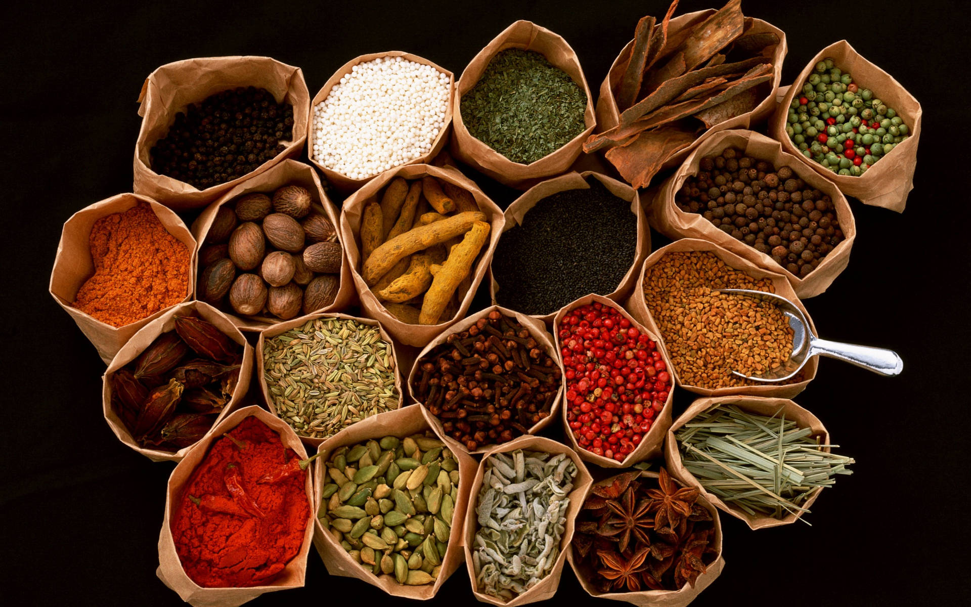 Aesthetic Spices On Paper Bags Background