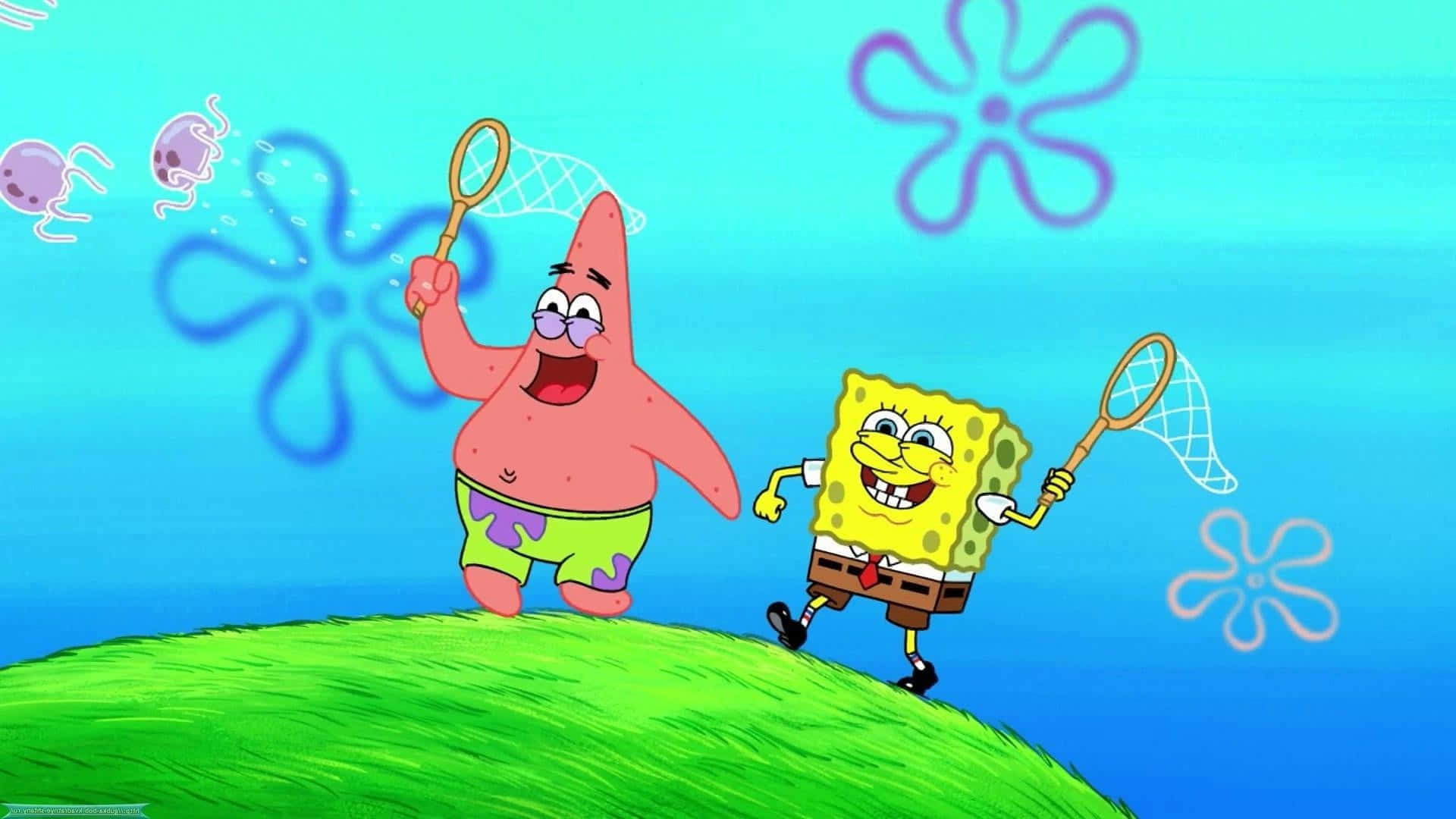 Aesthetic Spongebob And Patrick Catching Jellyfish
