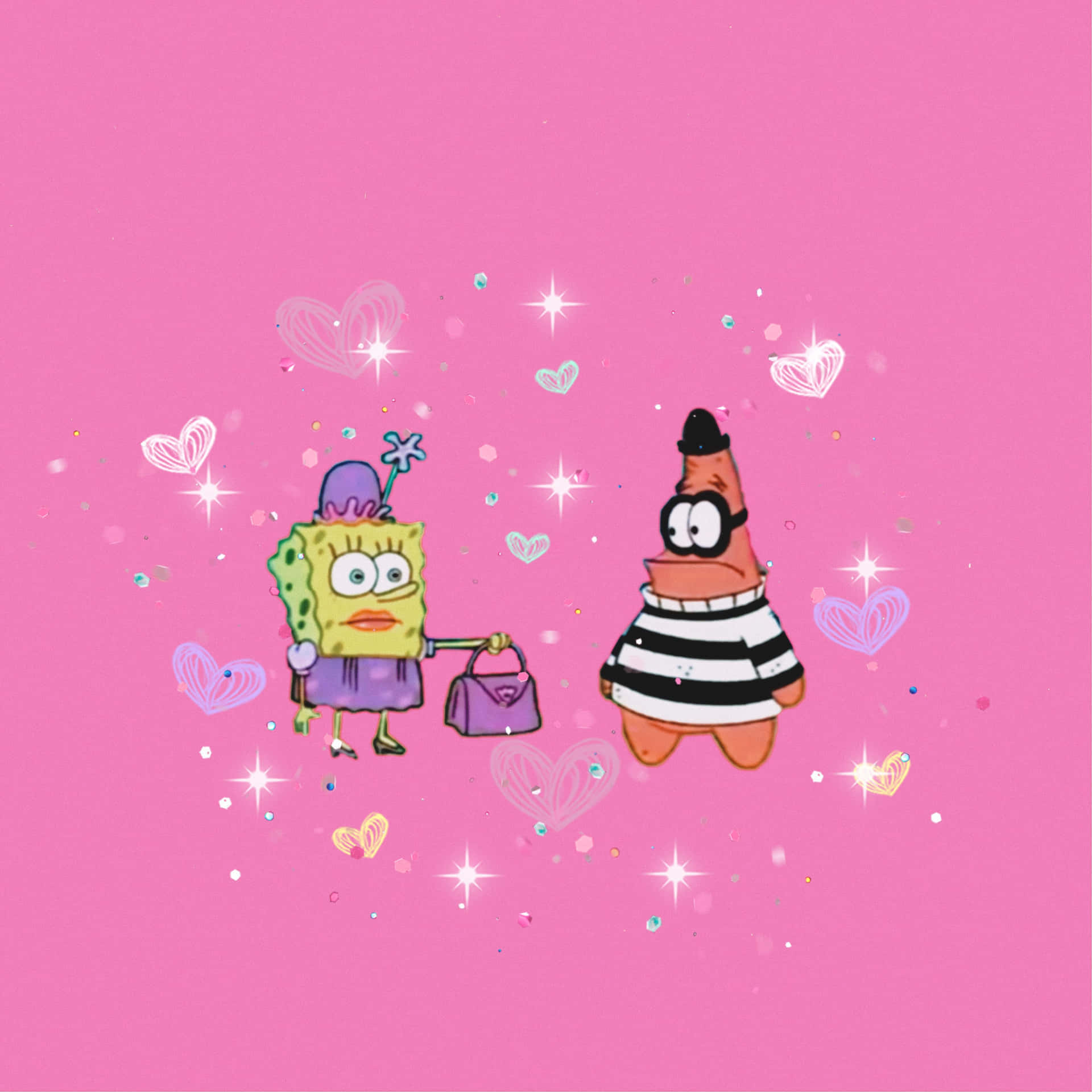 Aesthetic Spongebob And Patrick Playing Thief Background