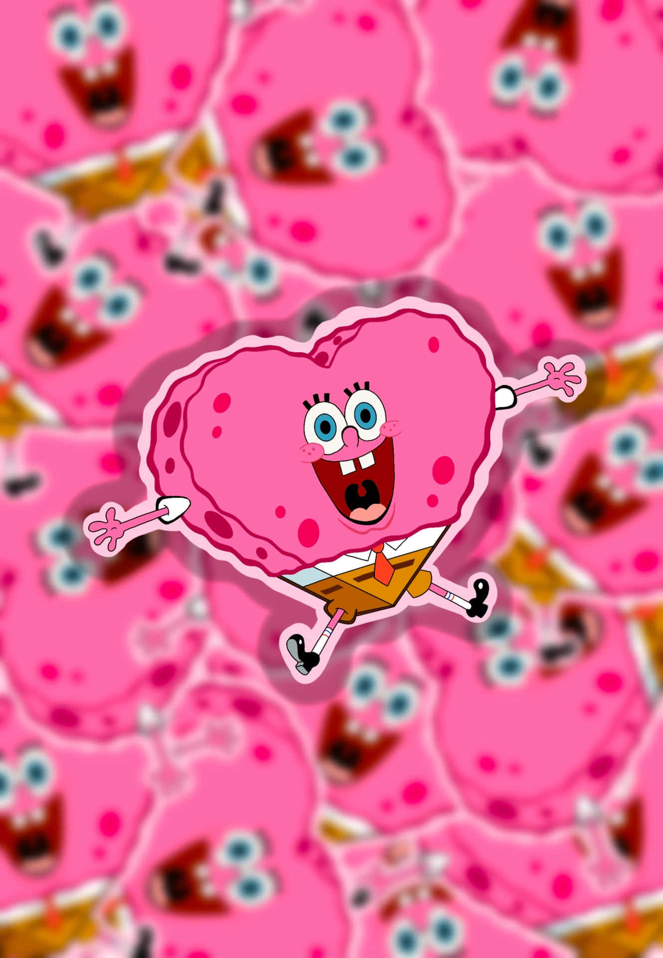 Aesthetic Spongebob In Pink Hearts Background