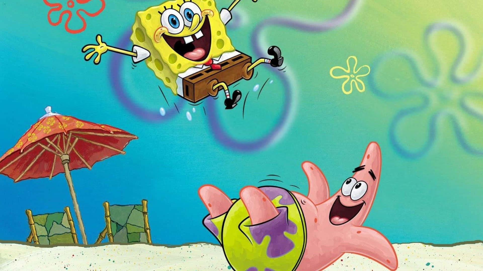 Aesthetic Spongebob Jumping With Patrick Laptop Background