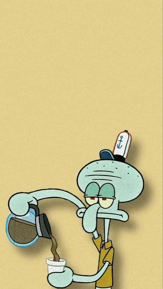 Aesthetic Squidward Looking Out To The Sea Background