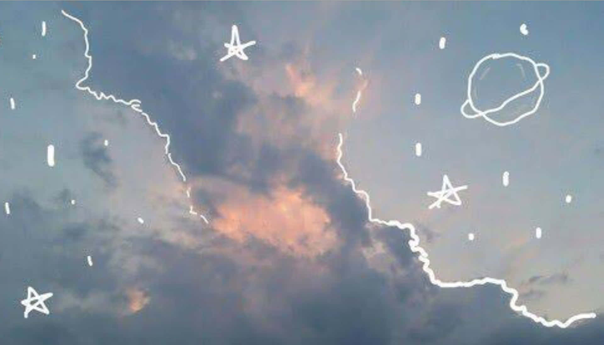 Aesthetic Star Doodles On The Sky Laptop Background