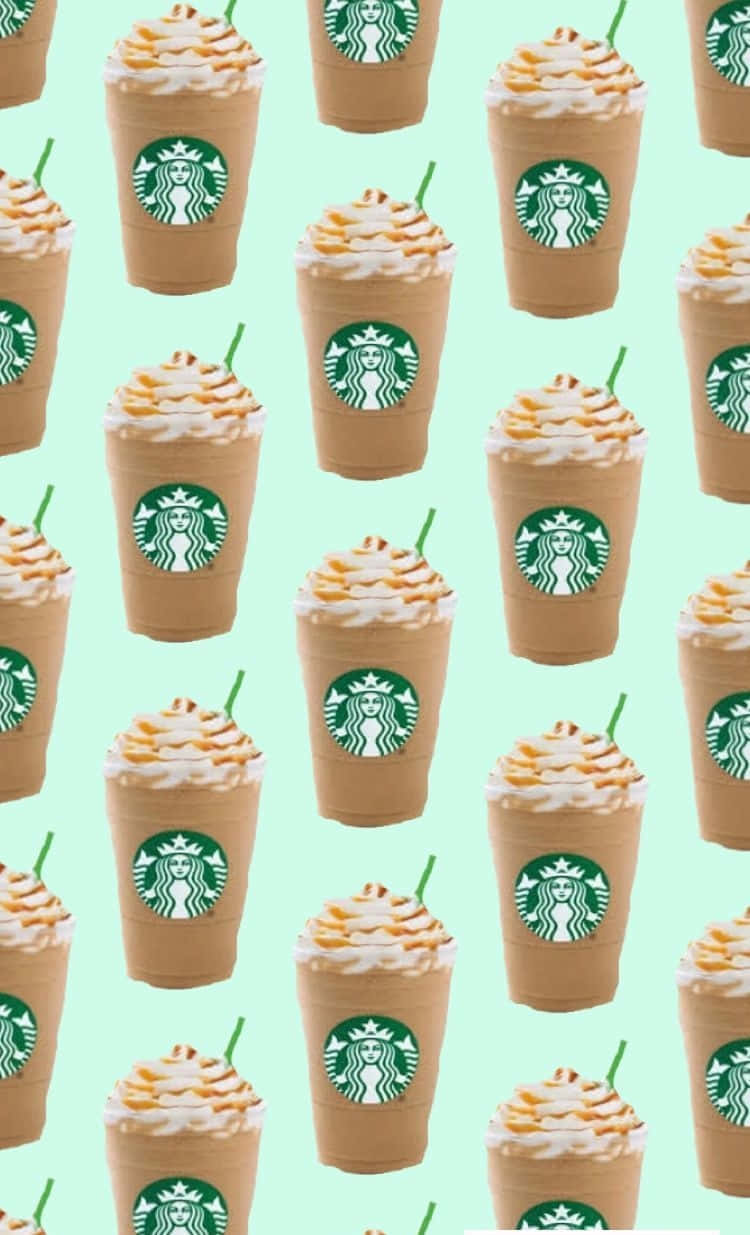 Aesthetic Starbucks Caramel Coffee Drink In Pastel Green Background