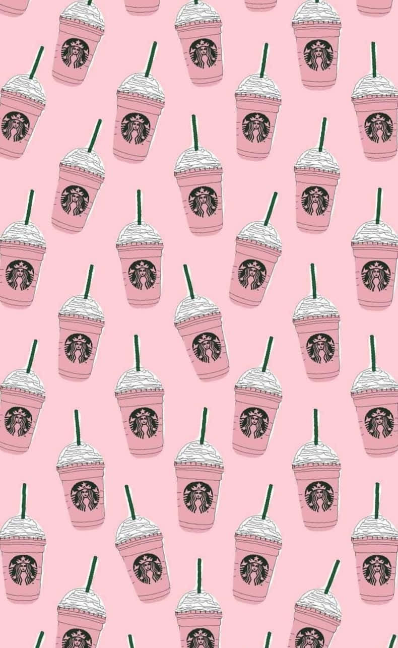 Aesthetic Starbucks Iced Coffee Pink Drink In Pastel Pink Background
