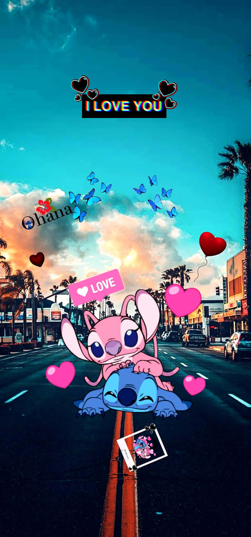 Aesthetic Stitch And Angel Couple Background