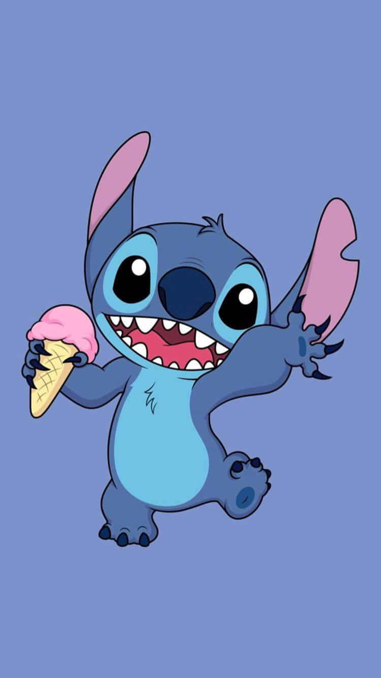 Aesthetic Stitch With Pink Ice Cream Disney Background
