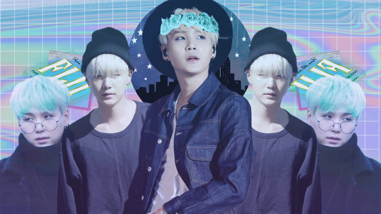 Aesthetic Suga Bts Mint Green Background